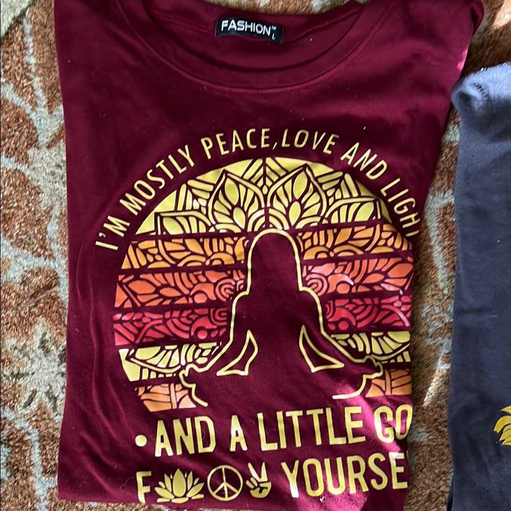 Woman’s two graphic t-shirt bundle. Maroon Graphic Tee and Gray graphic t-shirt.